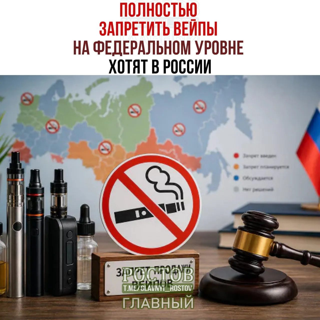 Обсуждают введение полного запрета на производство и продажу вейпов по всей стране из-за вопросов здоровья молодежи; на данный момент федеральный запрет не принят, регионы могут устанавливать собственные ограничения.
